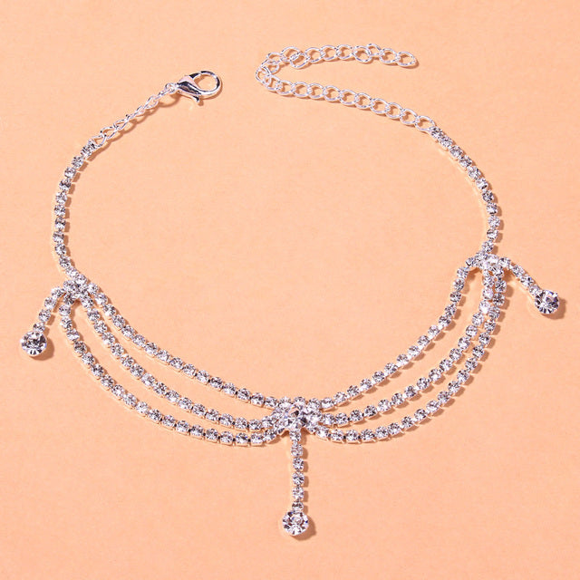 Rhinestone Tennis Chain Anklet Foot Simple Chain Leg Anklet Bracelet-Anklets-Arimonz-Silver Plated-Arimonz