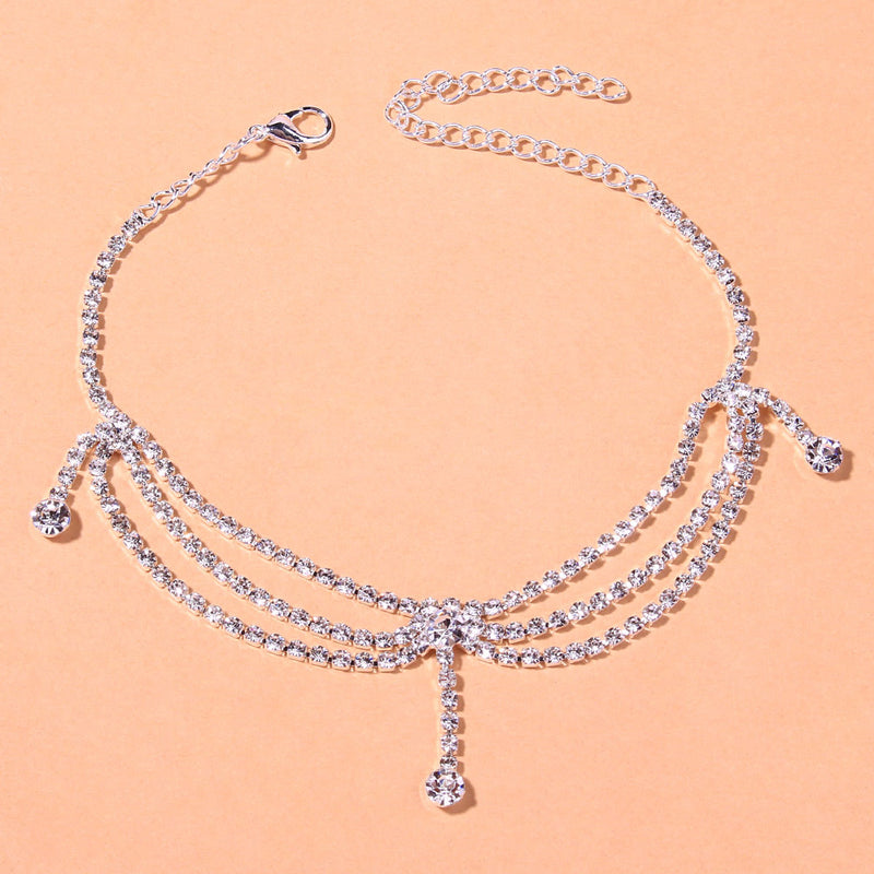 Rhinestone Tennis Chain Anklet Foot Simple Chain Leg Anklet Bracelet-Anklets-Arimonz-Arimonz