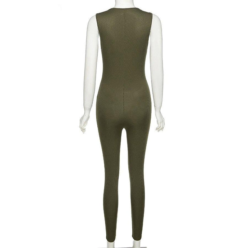Ribbed Sleeveless Skinny Jumpsuits Deep women Romper Outfit-Night Out Jumpsuits & Rompers-Arimonz-Arimonz