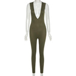 Ribbed Sleeveless Skinny Jumpsuits Deep women Romper Outfit-Night Out Jumpsuits & Rompers-Arimonz-Arimonz