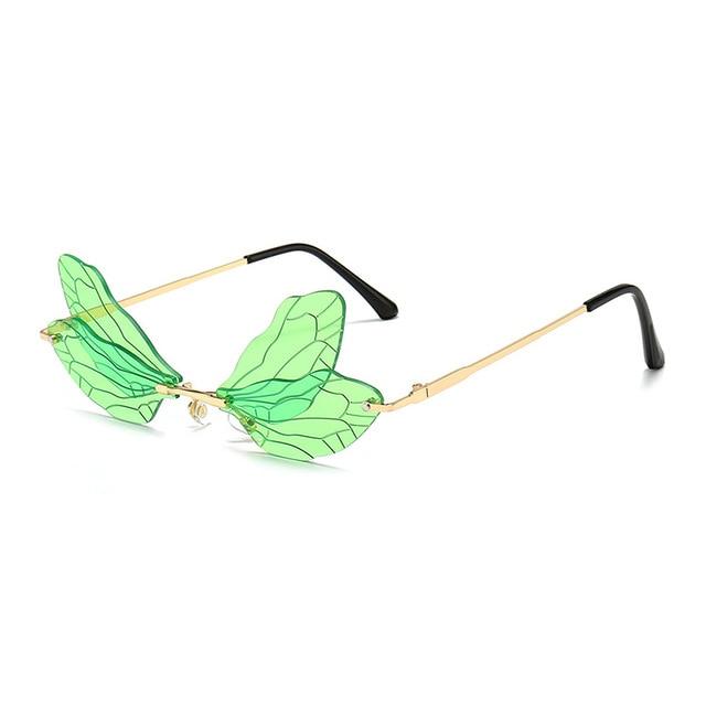 Rimless Dragonfly Wing Sunglasses For Women Vintage Sunglasses-Sunglasses-Arimonz-Green-Arimonz