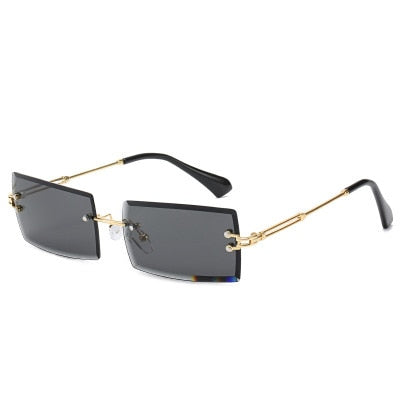 Rimless Rectangle Women Gradient Sun Glasses Retro Sunglasses-Sunglasses-Arimonz-Gold Black-Arimonz
