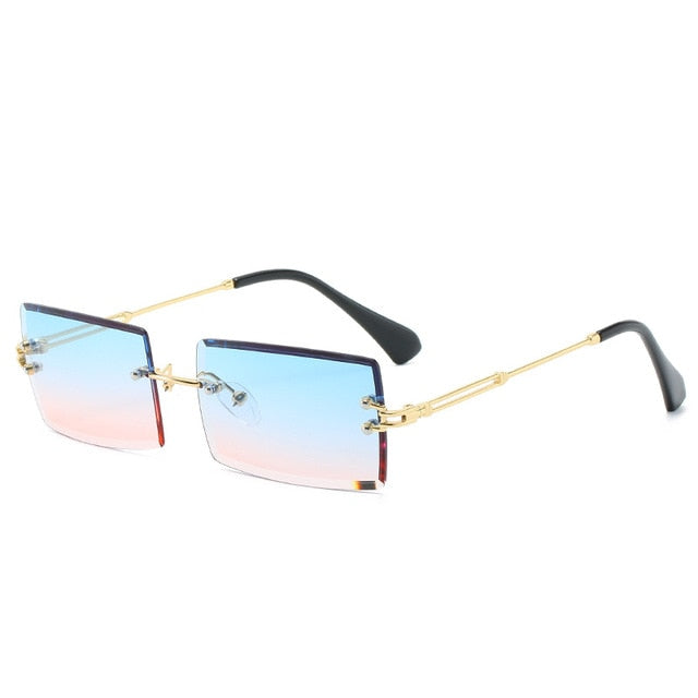 Rimless Rectangle Women Gradient Sun Glasses Retro Sunglasses-Sunglasses-Arimonz-Gold Blue Pink-Arimonz