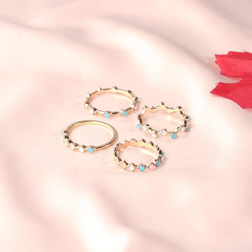 Rings - 4pcs Wave Colorful Round Rings Geometry Charm Ring