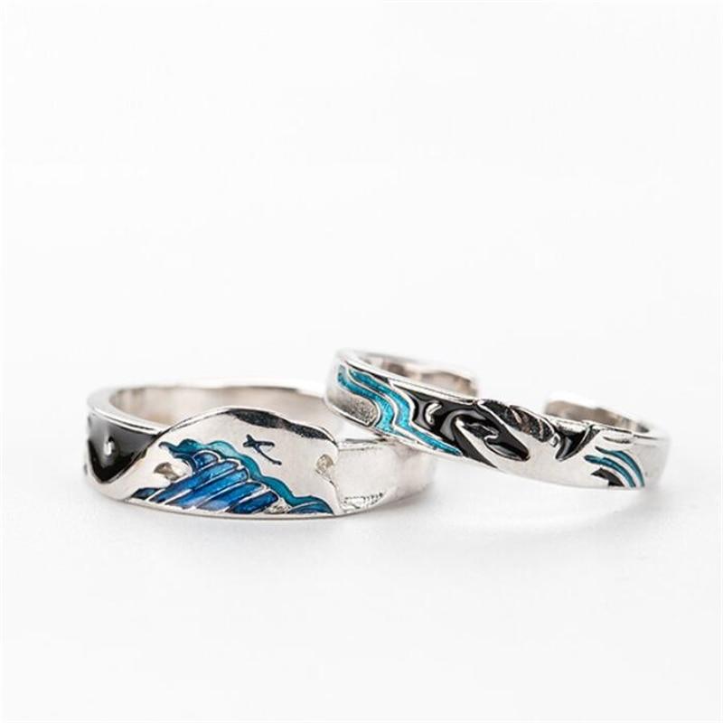 Rings - Flying Bird And Fish Couple Ring Romantic Resizable Couple Ring