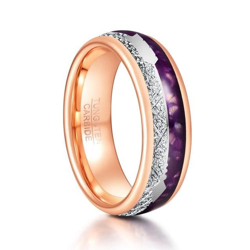 Rings - Inlaid Meteorite Purple Agate Ring
