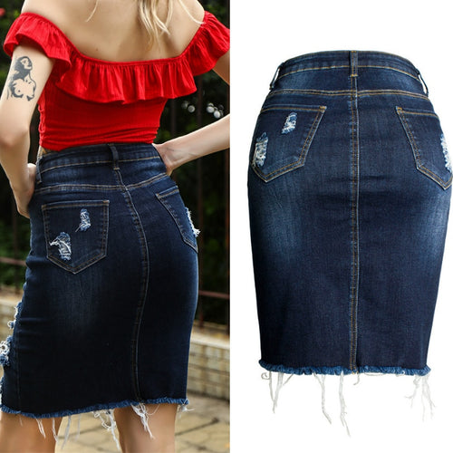 Ripped Bodycon Denim Skirts Women Midi Pencil Skirt Wrap Jeans Skirt-Denim Skirts-Arimonz-Arimonz