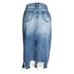 Ripped Denim Women Asymmetrical Pencil Jean Skirt High Split Skirt-Denim Skirts-Arimonz-Arimonz