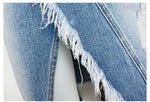 Ripped Denim Women Asymmetrical Pencil Jean Skirt High Split Skirt-Denim Skirts-Arimonz-Arimonz