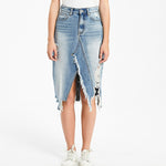Ripped Denim Women Asymmetrical Pencil Jean Skirt High Split Skirt-Denim Skirts-Arimonz-S-Arimonz