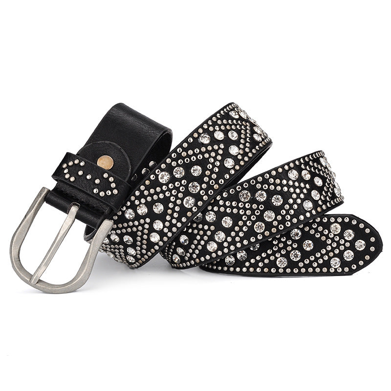 Rivet Vintage Designer Punk Belt Women Genuine Real Leather Waist Belt-Belts-Arimonz-Arimonz