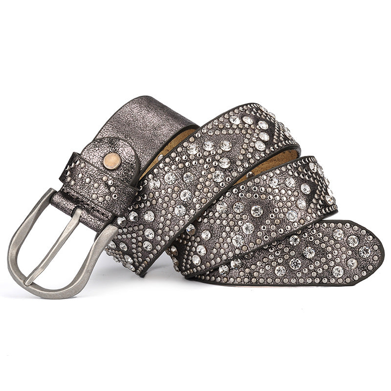 Rivet Vintage Designer Punk Belt Women Genuine Real Leather Waist Belt-Belts-Arimonz-Arimonz