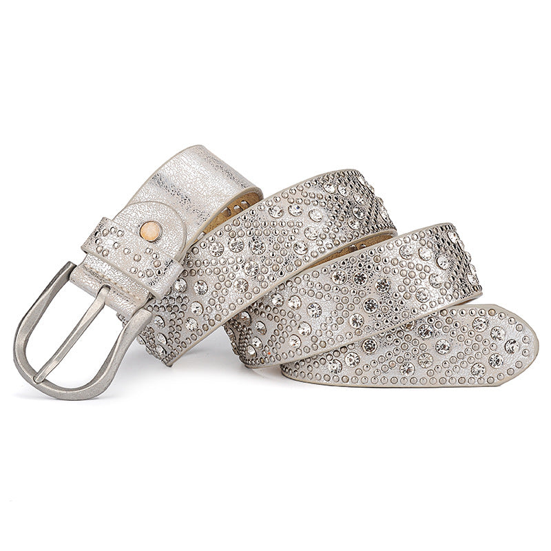 Rivet Vintage Designer Punk Belt Women Genuine Real Leather Waist Belt-Belts-Arimonz-Arimonz