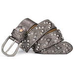 Rivet Vintage Designer Punk Belt Women Genuine Real Leather Waist Belt-Belts-Arimonz-Gray Sliver-95cm/37inches-Arimonz