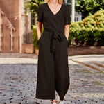 Rompers Jumpsuit Short Sleeve Playsuit Women Wide Leg Jumpsuit-Casual Jumpsuits & Rompers-Arimonz-Arimonz