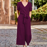 Rompers Jumpsuit Short Sleeve Playsuit Women Wide Leg Jumpsuit-Casual Jumpsuits & Rompers-Arimonz-Arimonz