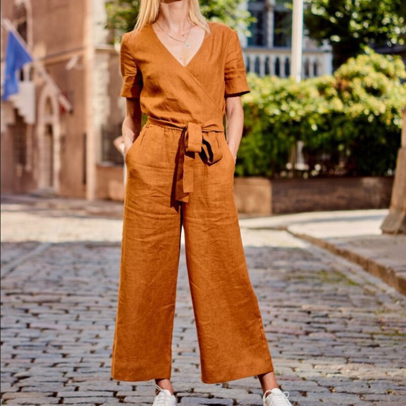 Rompers Jumpsuit Short Sleeve Playsuit Women Wide Leg Jumpsuit-Casual Jumpsuits & Rompers-Arimonz-Arimonz