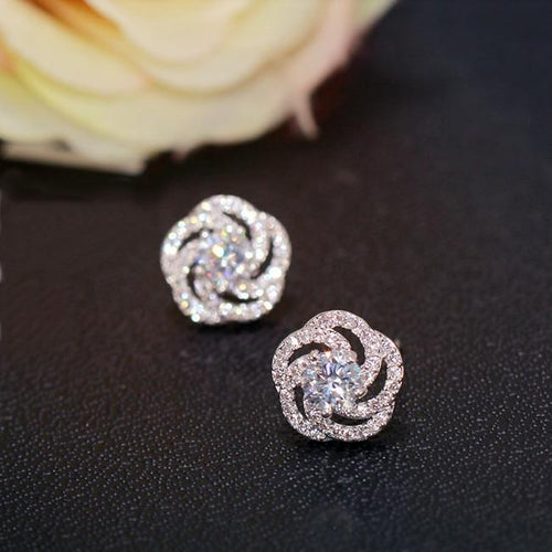 Rose Flower Zircon Crystal Stud Earrings-Earrings-Arimonz-Arimonz