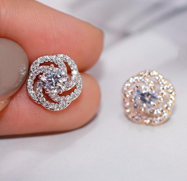 Rose Flower Zircon Crystal Stud Earrings-Earrings-Arimonz-Arimonz