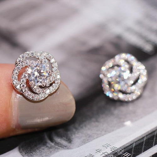 Rose Flower Zircon Crystal Stud Earrings-Earrings-Arimonz-Arimonz