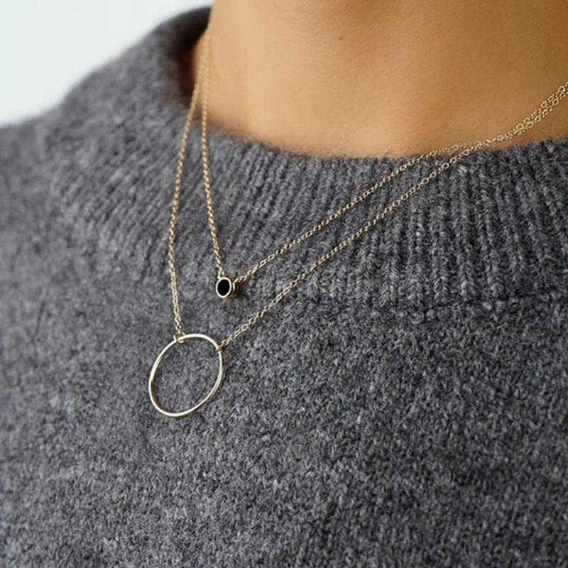 Round Circle Pendant Necklace for Women Fashion Chain Statement Necklace-Necklaces-Arimonz-Arimonz