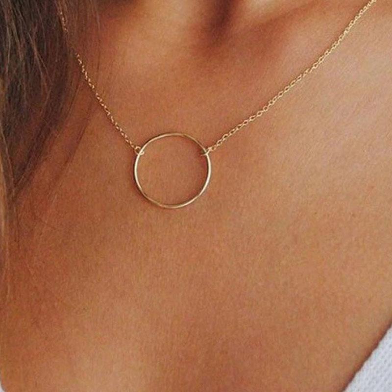 Round Circle Pendant Necklace for Women Fashion Chain Statement Necklace-Necklaces-Arimonz-Arimonz