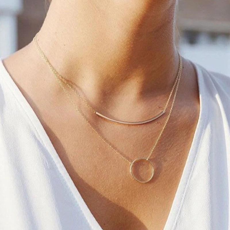 Round Circle Pendant Necklace for Women Fashion Chain Statement Necklace-Necklaces-Arimonz-Arimonz