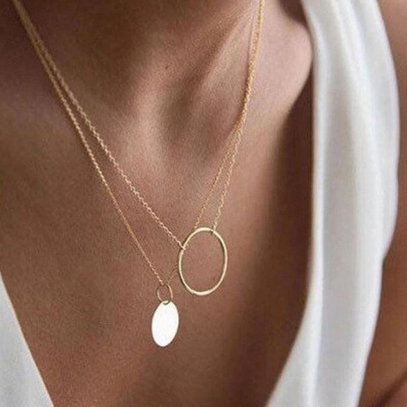 Round Circle Pendant Necklace for Women Fashion Chain Statement Necklace-Necklaces-Arimonz-Arimonz