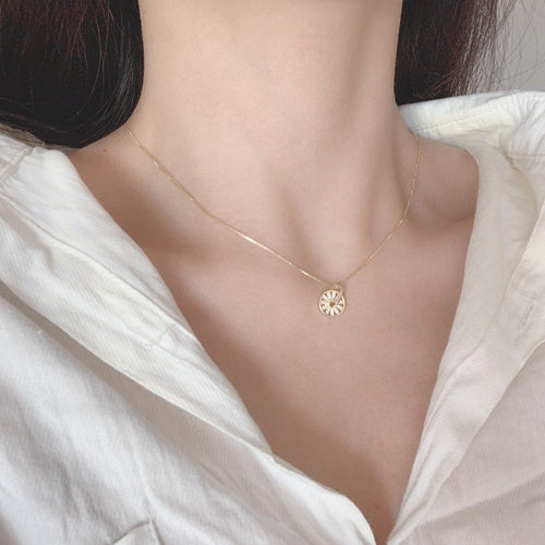 Round Compass Pendant Necklace Clavicle Chain For Women Jewelry-Necklaces-Arimonz-Arimonz