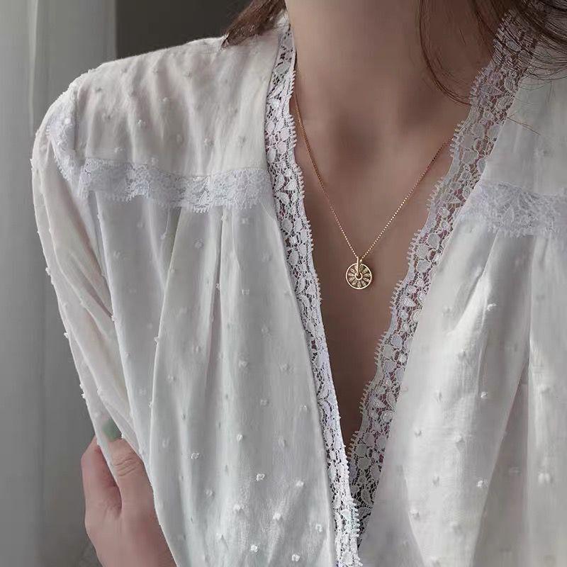 Round Compass Pendant Necklace Clavicle Chain For Women Jewelry-Necklaces-Arimonz-Arimonz