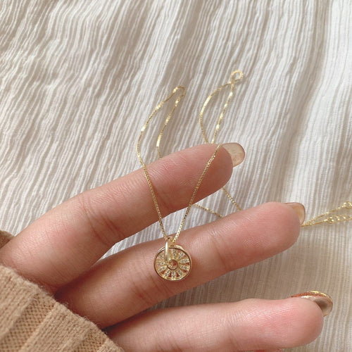 Round Compass Pendant Necklace Clavicle Chain For Women Jewelry-Necklaces-Arimonz-Arimonz
