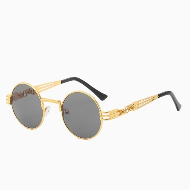Round Sunglasses Women Metal Glasses Vintage Sunglasses-Sunglasses-Arimonz-Gold Black-Arimonz