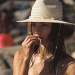 Seashell Beaded Beach Hat With Chain For Women Straw Woven Fedora Hat-Summer Hats-Arimonz-Arimonz
