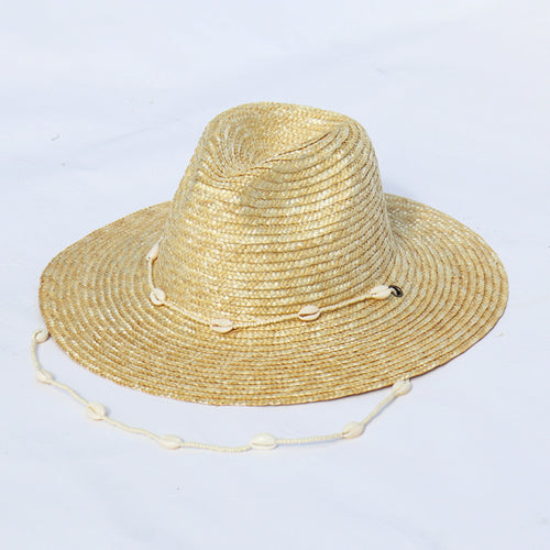Seashell Beaded Beach Hat With Chain For Women Straw Woven Fedora Hat-Summer Hats-Arimonz-Arimonz