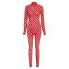 See-Through Hollow Out Jumpsuit Women Turtleneck Net Plaid Rompers-Night Out Jumpsuits & Rompers-Arimonz-Arimonz
