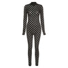 See-Through Hollow Out Jumpsuit Women Turtleneck Net Plaid Rompers-Night Out Jumpsuits & Rompers-Arimonz-Arimonz