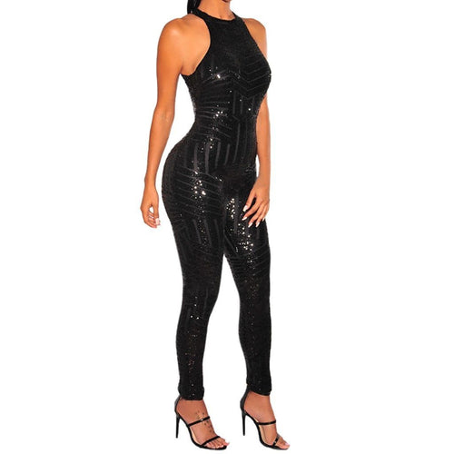 Sequin O-Neck Sequin Sleeveless Jumpsuit-Night Out Jumpsuits & Rompers-Arimonz-Arimonz