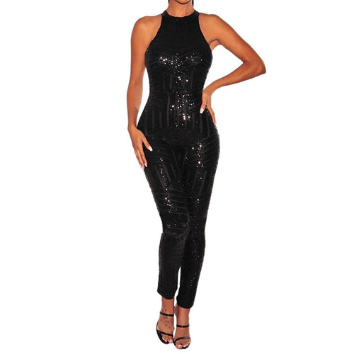 Sequin O-Neck Sequin Sleeveless Jumpsuit-Night Out Jumpsuits & Rompers-Arimonz-Black-S-Arimonz