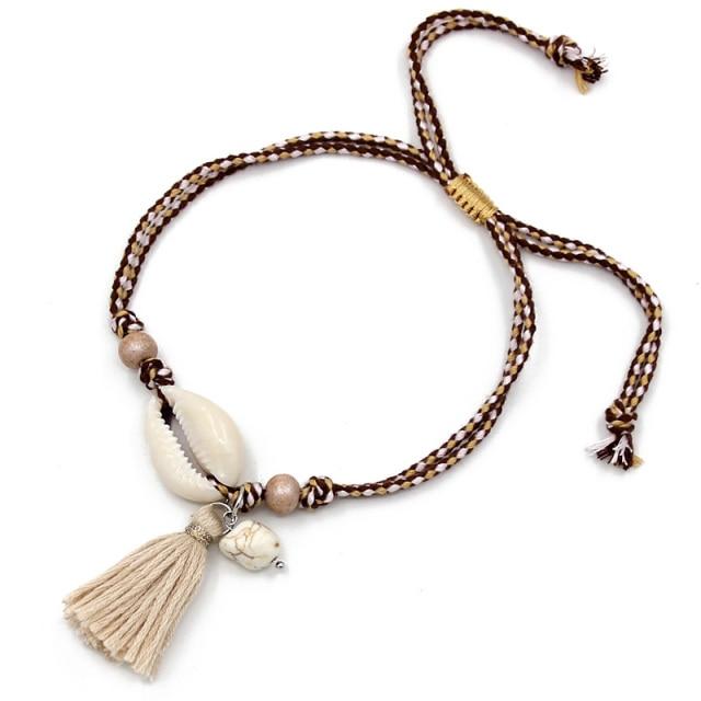 Shell Tassel Anklet for Women Girls Foot Jewelry Sandals Bracelet-Anklets-Arimonz-Beige-Arimonz