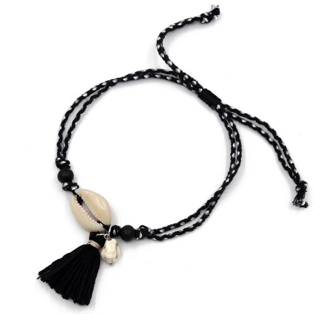 Shell Tassel Anklet for Women Girls Foot Jewelry Sandals Bracelet-Anklets-Arimonz-Black-Arimonz