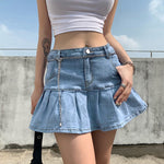 Short A-Line Denim Skirt For Women Pocket Above Knee Skirt Mini Skirts-Denim Skirts-Arimonz-Arimonz