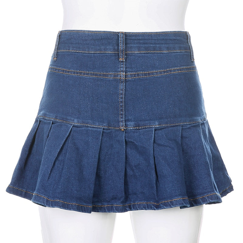 Short A-Line Denim Skirt For Women Pocket Above Knee Skirt Mini Skirts-Denim Skirts-Arimonz-Arimonz