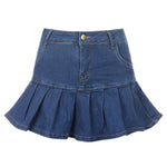 Short A-Line Denim Skirt For Women Pocket Above Knee Skirt Mini Skirts-Denim Skirts-Arimonz-Blue-S-Arimonz