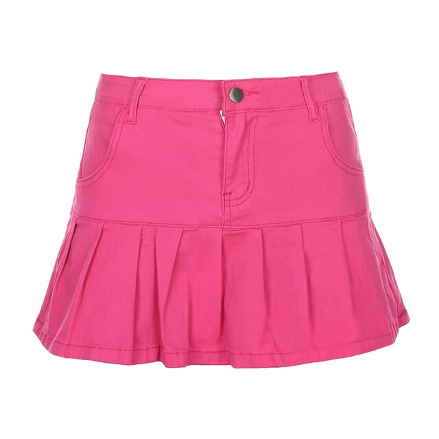 Short A-Line Denim Skirt For Women Pocket Above Knee Skirt Mini Skirts-Denim Skirts-Arimonz-Pink-S-Arimonz