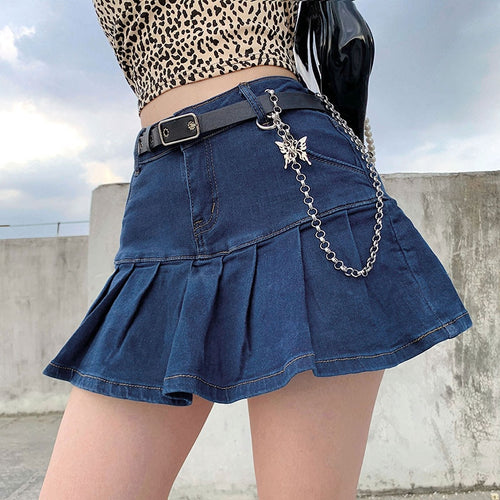 Short A-Line Denim Skirt For Women Pocket Above Knee Skirt Mini Skirts-Denim Skirts-Arimonz-Arimonz