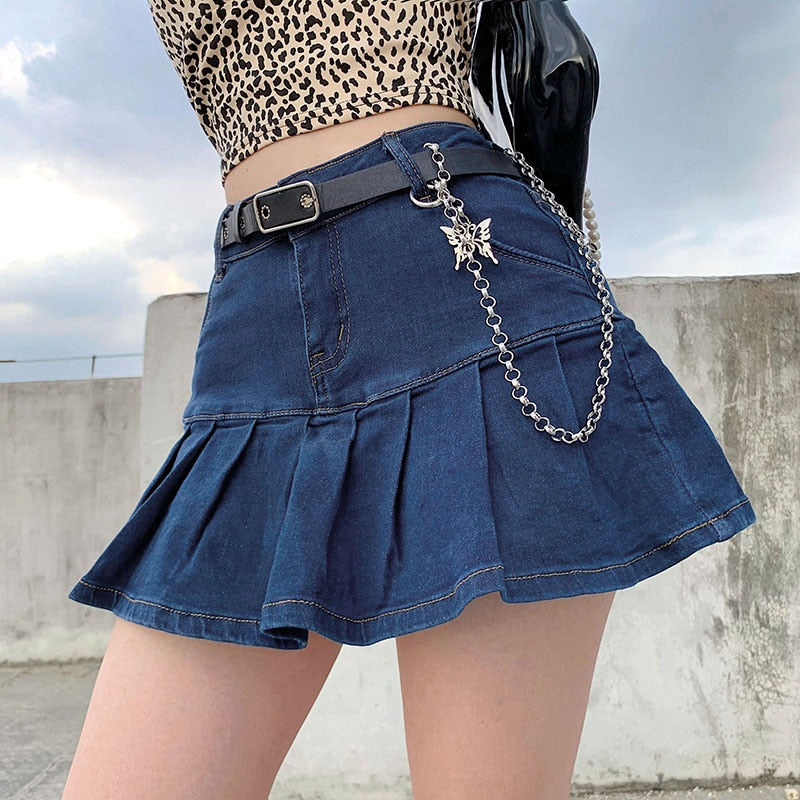 Short A-Line Denim Skirt For Women Pocket Above Knee Skirt Mini Skirts-Denim Skirts-Arimonz-Arimonz