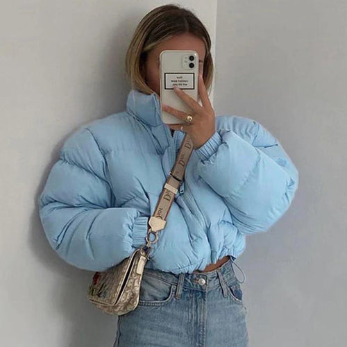 Short Puffer Jacket Cotton-Padded Thick Drawstring Parkas Bubble Coat-Bomber Coats-Arimonz-Arimonz