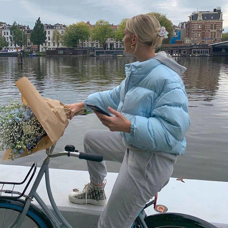 Short Puffer Jacket Cotton-Padded Thick Drawstring Parkas Bubble Coat-Bomber Coats-Arimonz-Arimonz