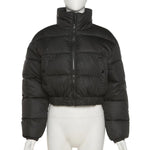 Short Puffer Jacket Cotton-Padded Thick Drawstring Parkas Bubble Coat-Bomber Coats-Arimonz-Black-S-Arimonz