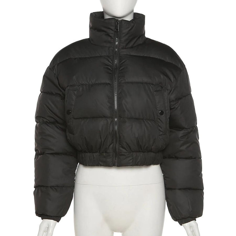 Short Puffer Jacket Cotton-Padded Thick Drawstring Parkas Bubble Coat-Bomber Coats-Arimonz-Black-S-Arimonz